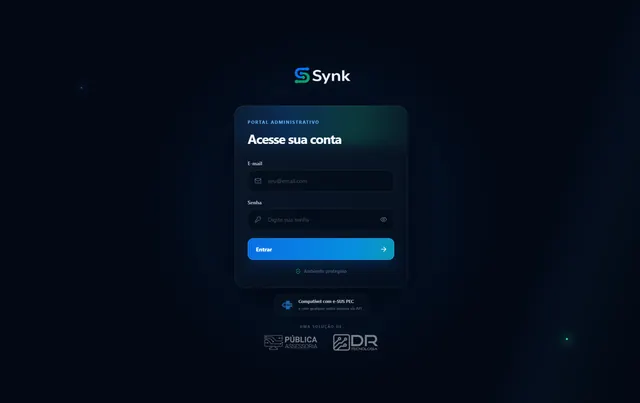 Tela de acesso ao portal administrativo Synk, compatível com e-SUS PEC.